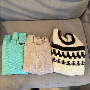 Cozy Knit Sweater Bundle - Teal, Beige, and Cream